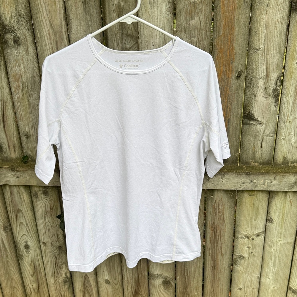 Coolibar HighTide Short Sleeve Swim Shirt 03272 white 14 16 L - Picture 3 of 11